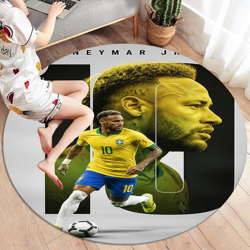Neymar Jr Round Area Rug,Carpet Rug for Living Room Bedroom Sofa Playroom Decor,Non-slip Floor Mat