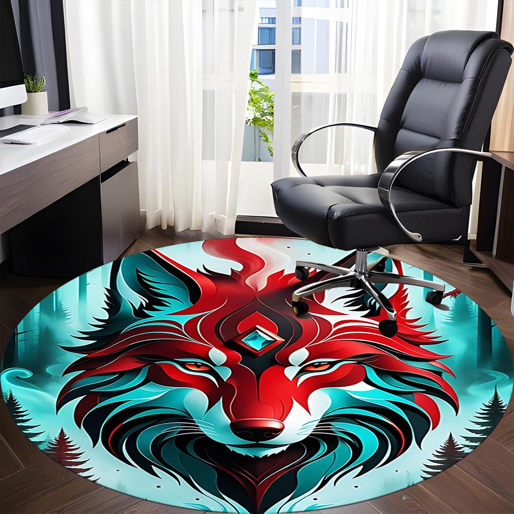 1PC Wolf Forest Office Round Area Rug, Indoor Mat Suitable ForOffice, Under Office Chairs Bedroom Living Room Home Decor, Room Deco f048