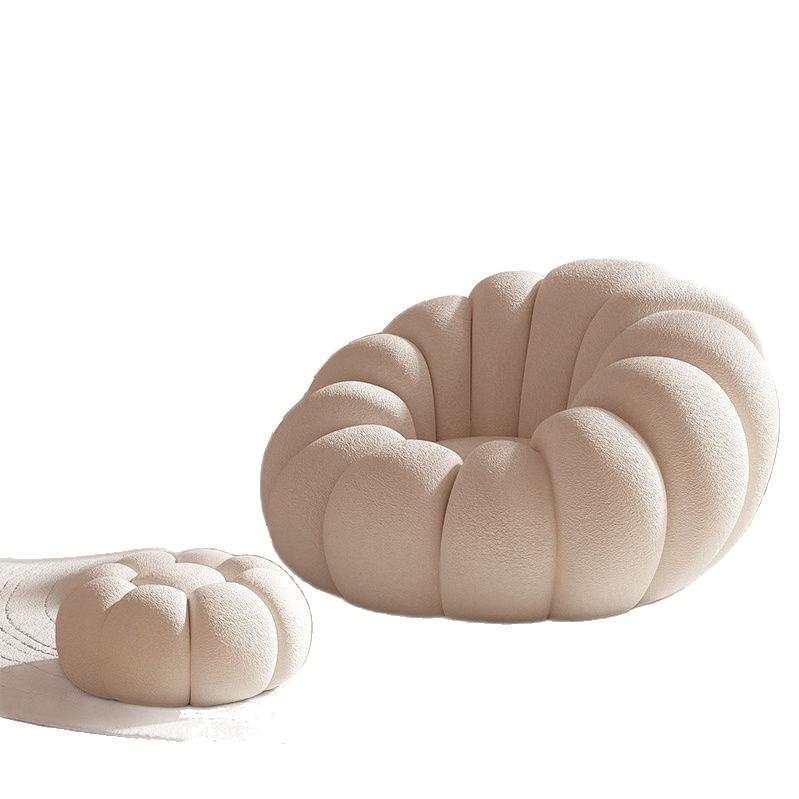 Cream Pumpkin Tatami Sofa Chair: Compact Single Person Sofa for Bedroom or Balcony Relaxation.