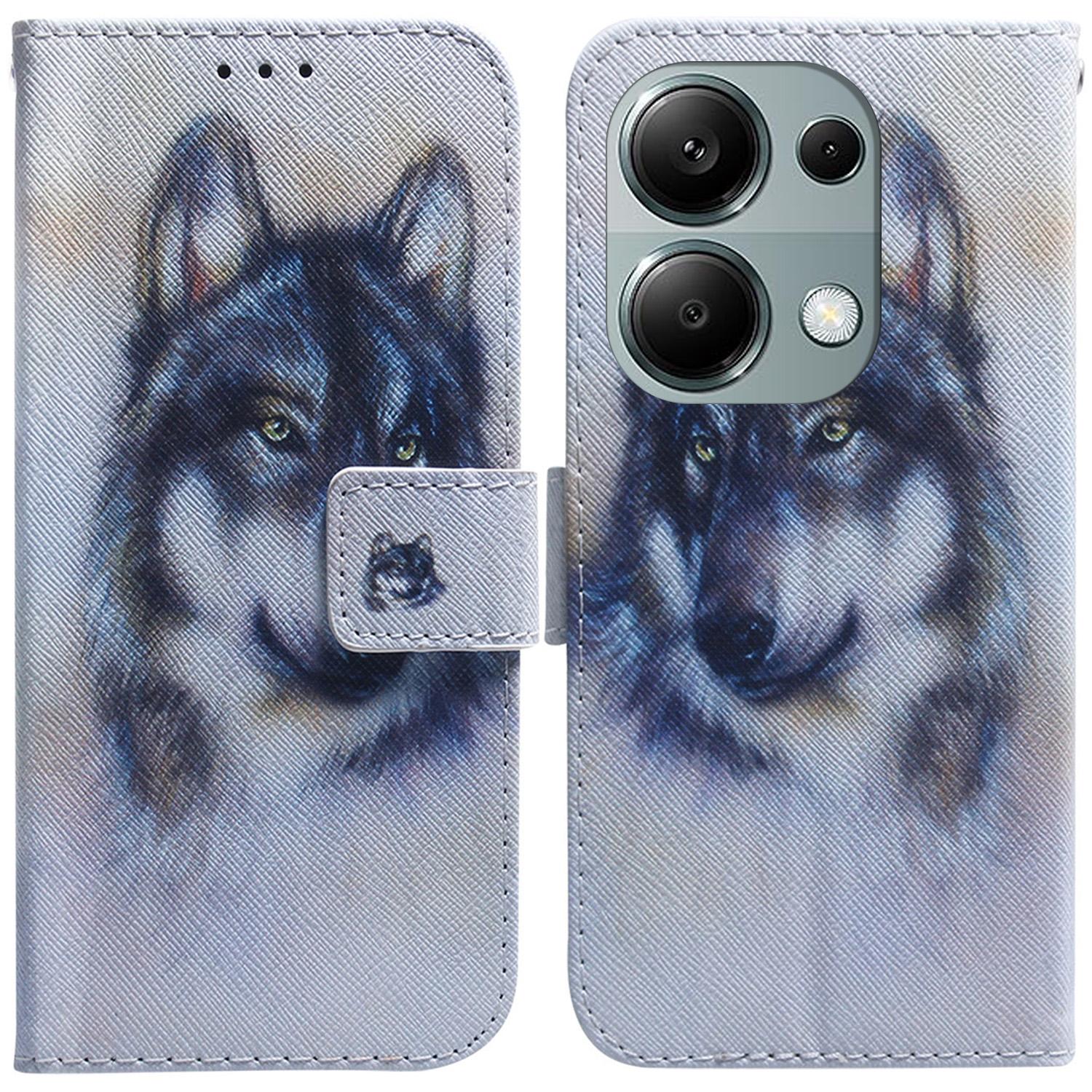 

For Xiaomi Redmi Note 13 Pro 4G/Poco M6 Pro 4G Case Drop-proof Pattern Printing Card Slots Phone Cover Wolf