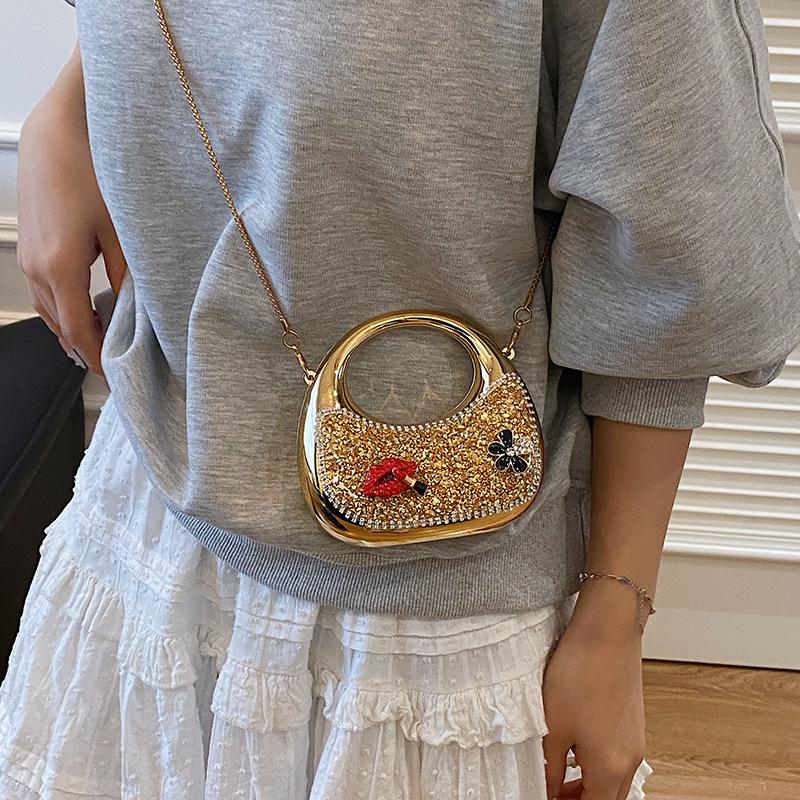 Mini Acrylic Bag European and American Fashion Niche Sequins Personalized Shoulder Crescent Bag Women's Chain Dinner Bag Tide