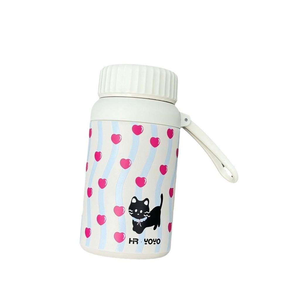 Cat Pattern Insulated Large Capacity Water Bottle With Leakproof Lid For Students And Commuters