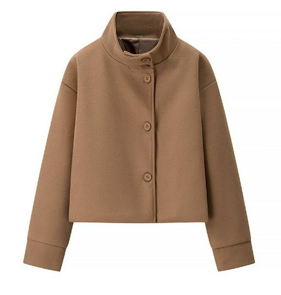 Elegant Women's Short Stand-Up Collar Wool Coat