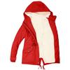 2025 Winter Women's Solid Color Hooded Parka Coat Thick Fleece Lined Cotton Jacket Outerwear