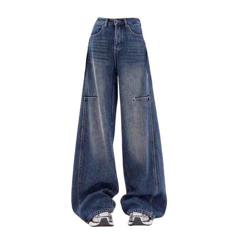 Jeans Larghi Vita Alta Retro da Donna - Taglie Forti, Lunghezza Maxi, Vestibilità Casual per Primavera e Autunno