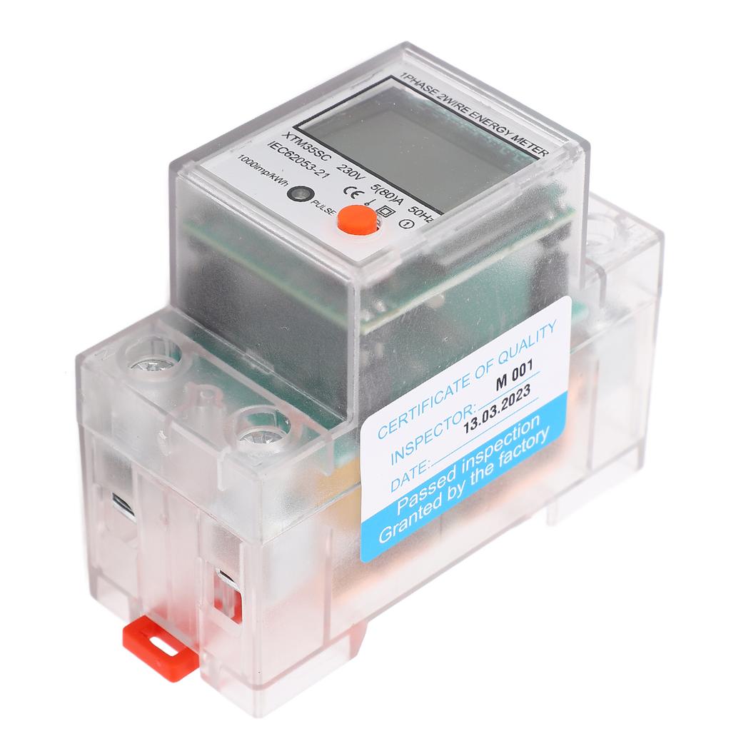 Energy Meter 2P Single Phase DIN Rail Electricity Usage Monitor Backlit LCD Display Power Meter 230V