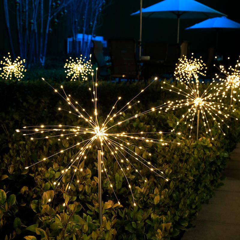 LED Solar Firework Garden Lights - Colorful Outdoor Decorative Copper Wire String Lights