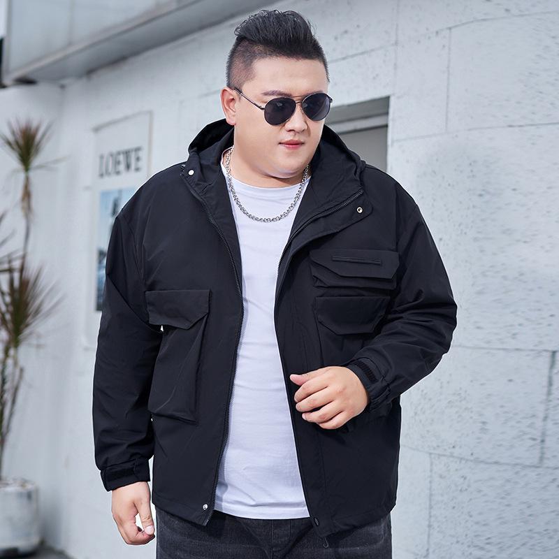 Men's Plus Size Spring/Fall 2023 Hooded Workwear Jacket - Trendy American Style Windbreaker
