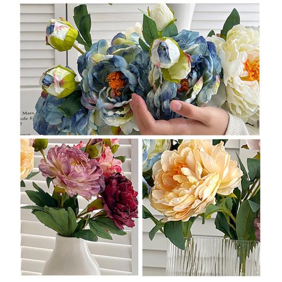 24" Artificial Peonies Flowers for Vase Faux Silk Long Stem Peony Flower Fake Floral Arrangement for DIY Bouquets Wedding Centerpiece Home