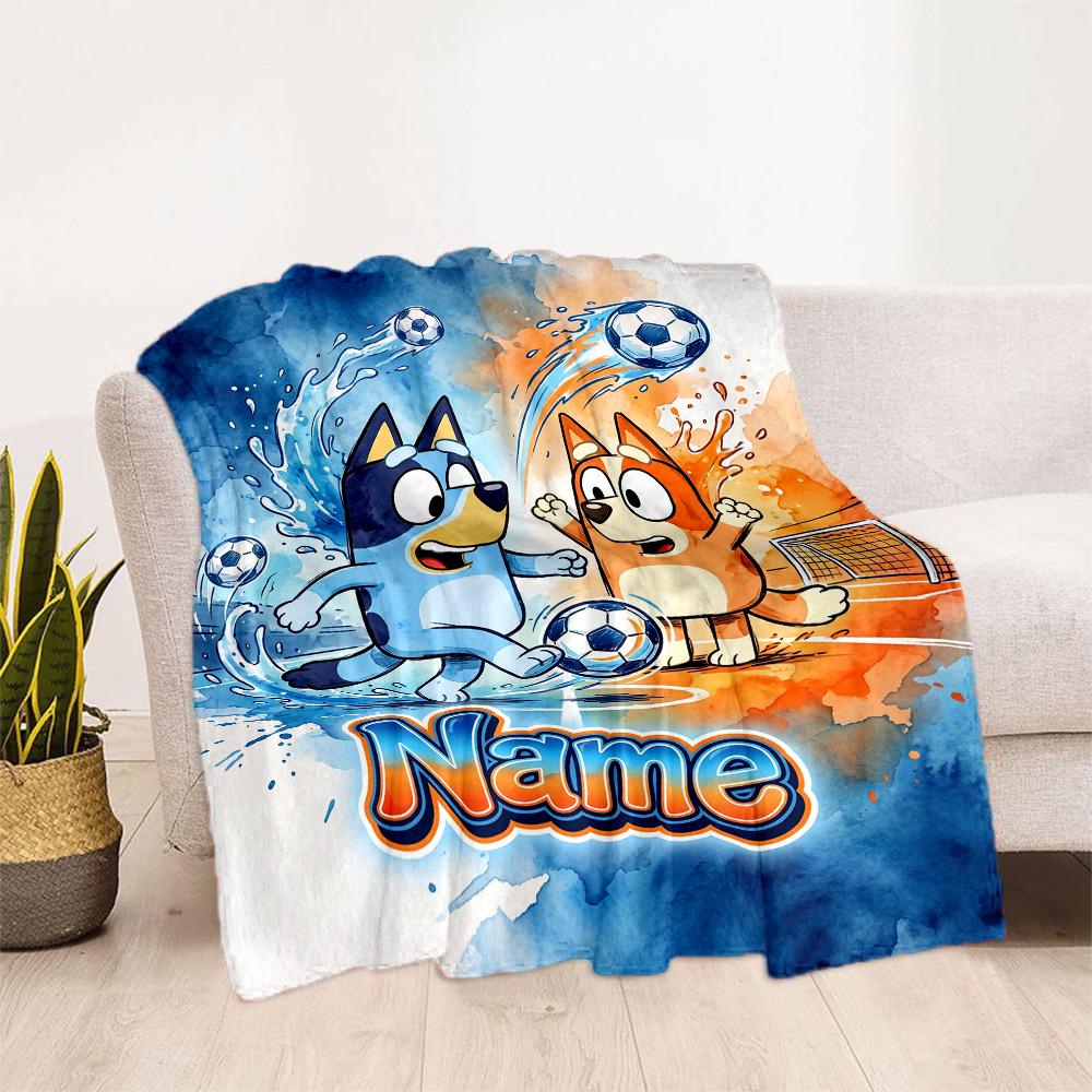 Soccer Fun Bluey Customize Text Blanket Throw Personalized Blanket Soft & Cozy Versatile for Bed Office Chair Couch Seaside Four Seasons Universal