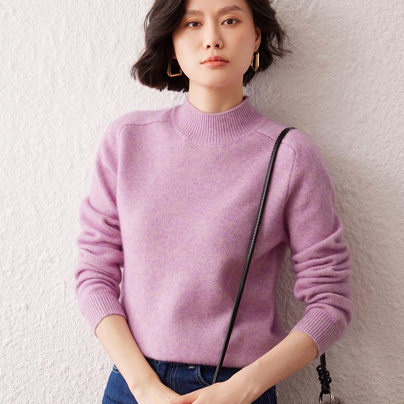 Lekasha Women's Cashmere Knit Sweater: Half-High Collar, Long Sleeves, Ideal Base Layer for Autumn and Winter.