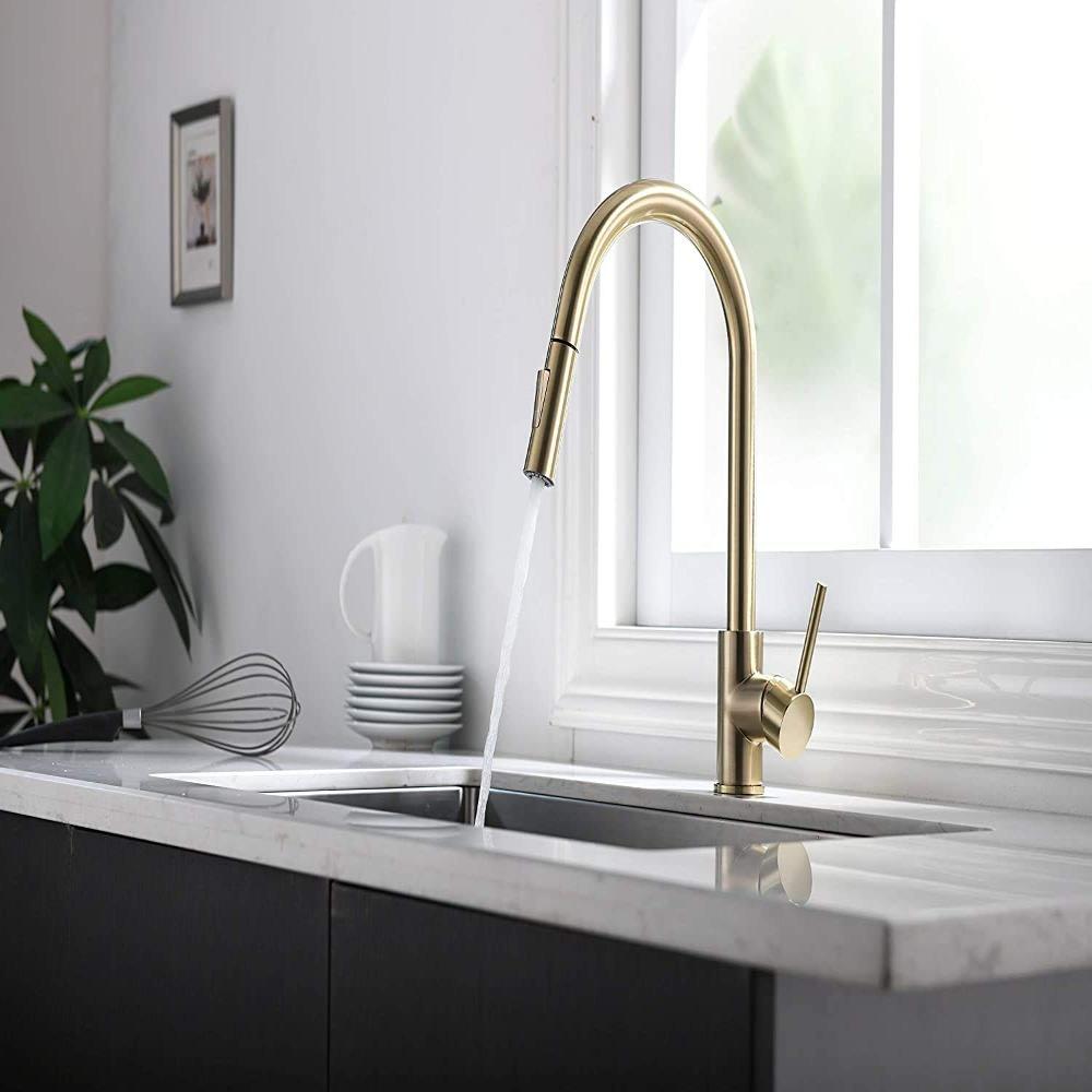 Gebürstetes Gold Küchenarmatur Sprühkopf 1,8 GPM Ersatzkopf Ausziehbarer Sprühkopf Säule Küche