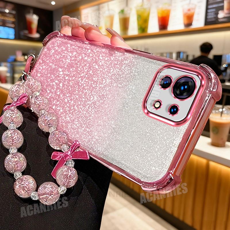 Xiaomi11lite Star Lanyard Chain Plating Glitter Shockproof Silicone Case For Xiaomi Mi 11 Lite 5g Ne Soft Back Cover Mi11lite 4g