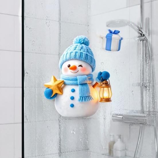 Holiday Decorative Gifts for Friends Christmas Window Clings, Cute Cartoon Snowman Stickers, Winter Snowflake Double-Sided Wall Stickers Static Glass