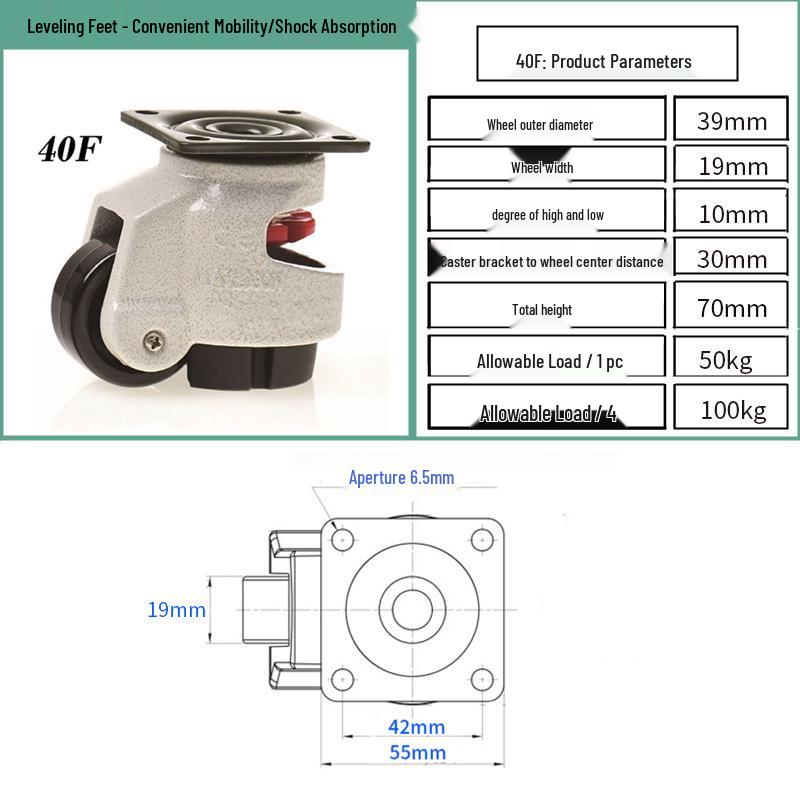 Fuma Leveling Caster Wheel - 40F to 150F Universal Cabinet Attachment