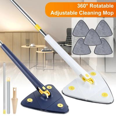 Čisticí mop otočný o 360°, absorbující vodu, trojúhelníkový mop, skládací, automatické mačkání vody, nastavitelný na zeď, podlahový, rotační mop