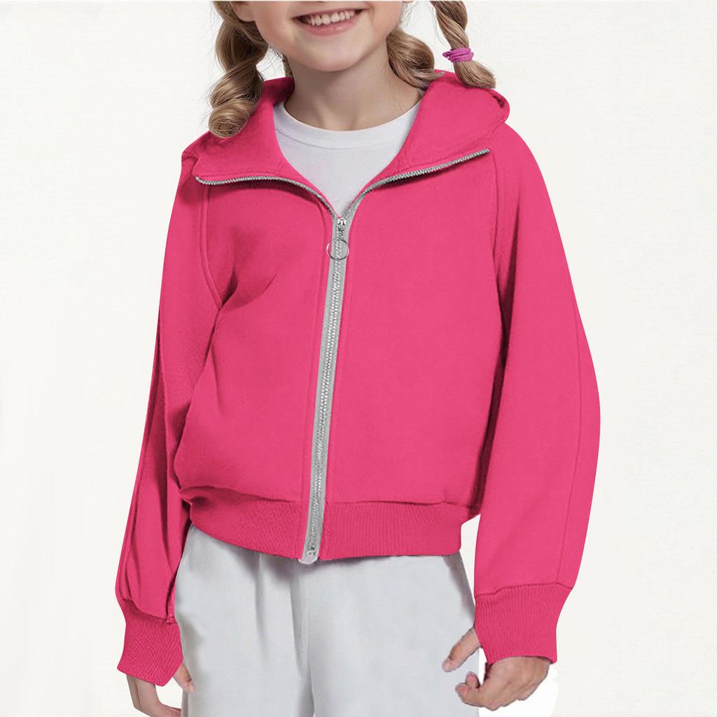 Children's Fashion Solid Color Long Sleeved Hooded Sweatshirt, Girls' Hoodie Jacket