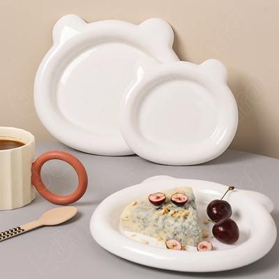 Jednoduchý kreatívny tanier Tanier s dizajnom malého medvedíka Moderné keramické jedálenské taniere v jednofarebnom prevedení Raňajkové taniere Stolový riad na popoludňajší čaj