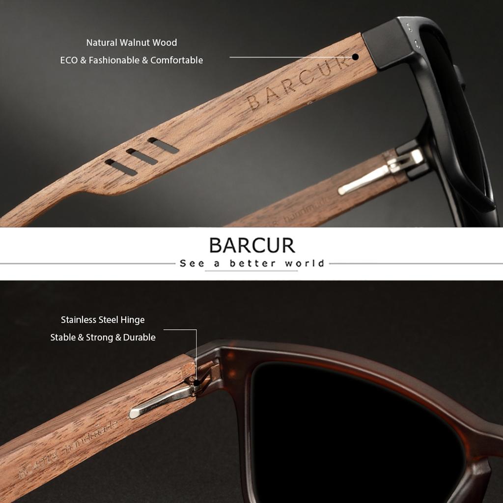 BARCUR Occhiali da Sole Polarizzati Quadrati in Legno Fatti a Mano per Uomo Donna Vintage Occhiali da Sole Scelta Regalo Perfetta con Confezione Completa