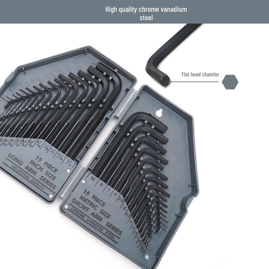 30-Piece Blackened Extra Long Metric/Imperial Hex Key Wrench Set with Extension Bar