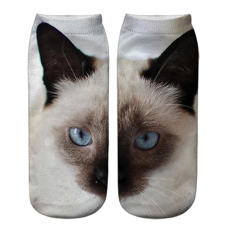3D Cat Eye Printed Short Socks - Unisex Animal Design, Personalized Thermal Transfer