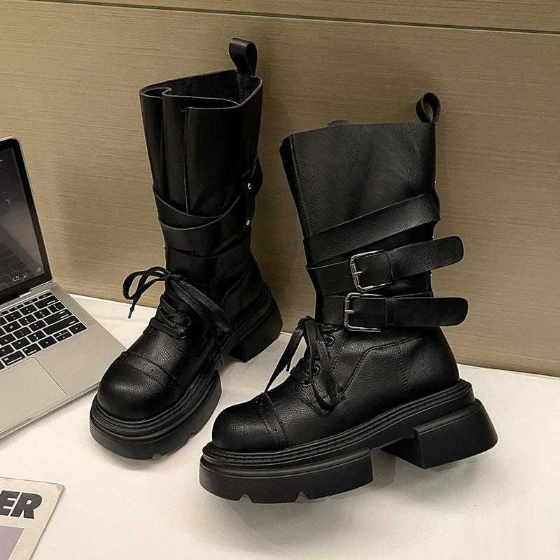 

Модные зимние женские байкерские ботинки, модные женские элегантные туфли на плоской платформе с пряжкой, короткие ботинки, повседневные женские ботинки в рыцарском стиле 37 чёрный