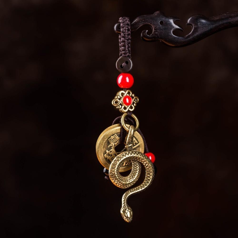 Wealth Zodiac Keychain Brass Car Key Chain Retro Snake Key Ring  Women