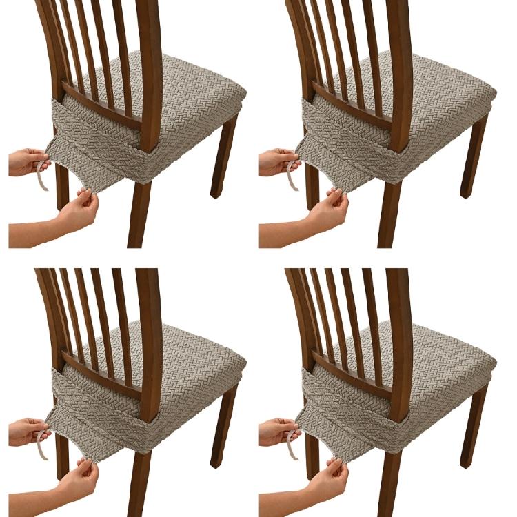 4er-Pack Stuhl Sitzbezug Stretch Jacquard Stuhlhusse für Esszimmer Quadratisch Abnehmbar Waschbar Stuhlschutz