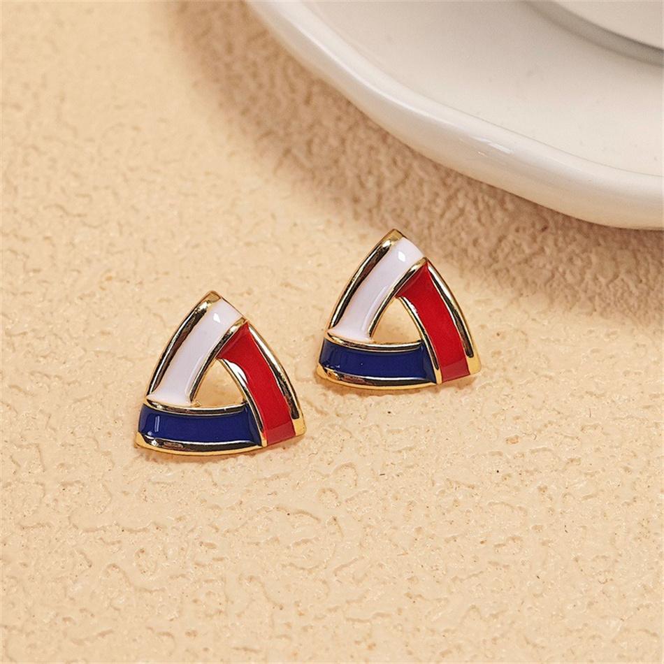 Hollow Triangle Contrast Color Stud Earrings for Women Statement New Trendy Enamel Glaze Geometric Brincos Party Jewelry
