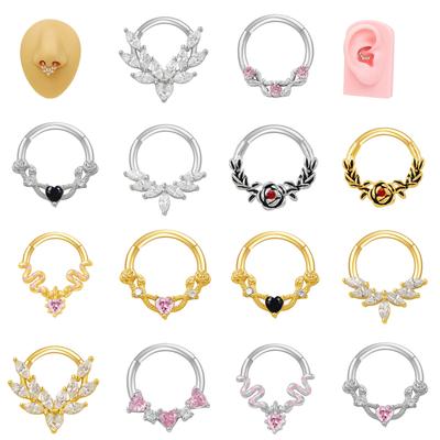 Stylový křišťálový septum prsten stříbrné barvy z nerezové oceli nosní kliky piercing do těla pro večírky nošení