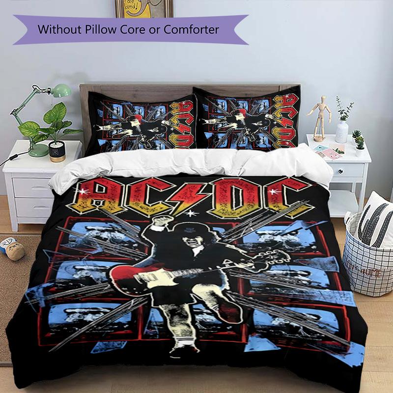 3pcs ACDC3 pattern bedding set duvet cover set includes duvet cover &pillowcases, perfect all season bedroom decoration & gift