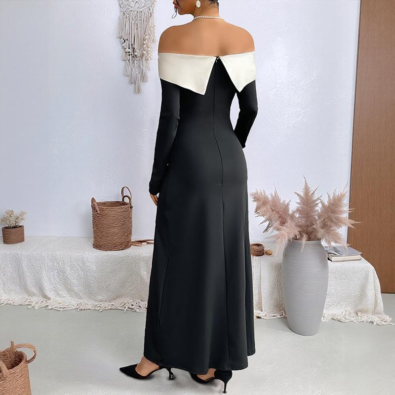 Party Light Dress Long Dress Autumn New One-shoulder Split Long-sleeved Dress