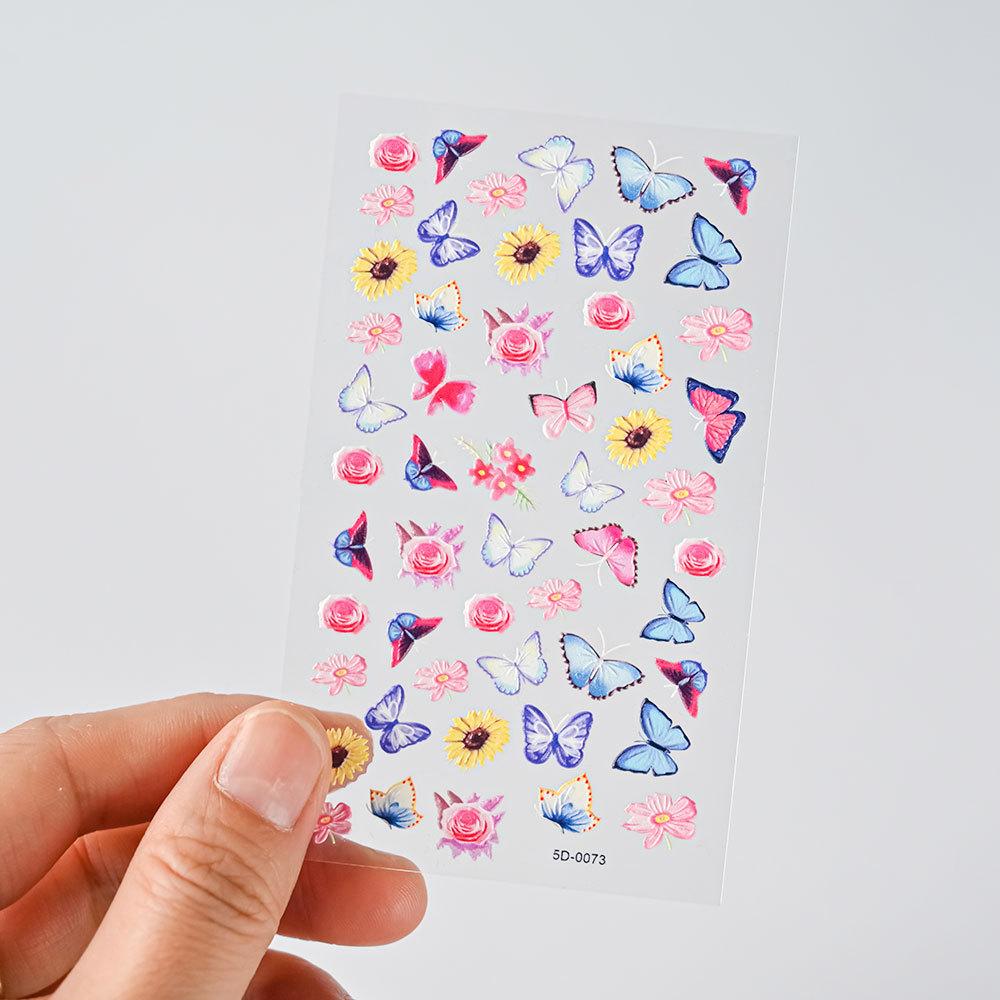 Color Relief Butterfly Nail Art Sticker 5D Three-Dimensional Butterfly Flower Adhesive Nail Decorative Relief Sticker