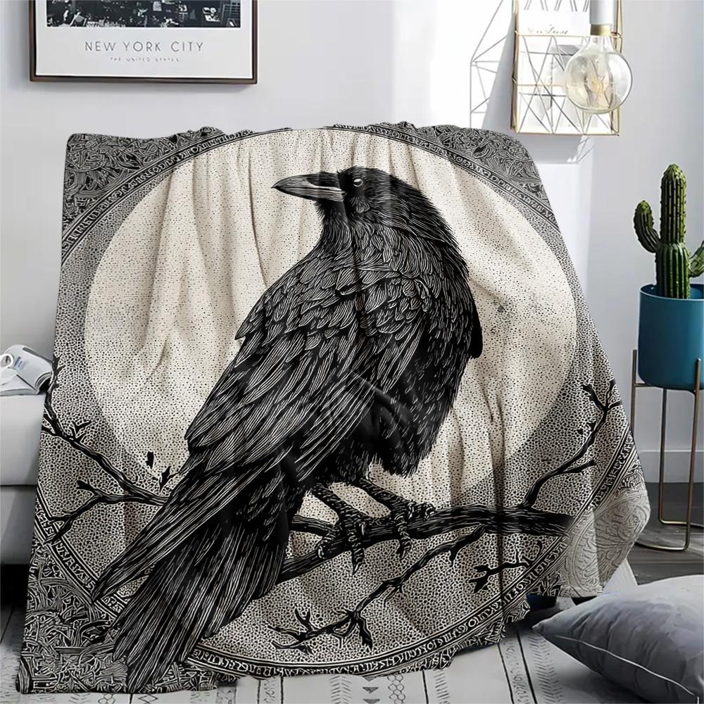 Crow Print Flannel Blanket, High quality Comfortable for All Seasons, Home Decor, Warmth and Comfort, Perfect for Christmas Gifts