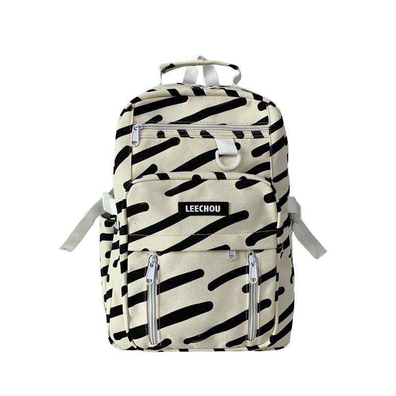 Zebra pattern backpack female college student large capacity schoolbag leisure ins Harajuku college style multi-layer backpack белый