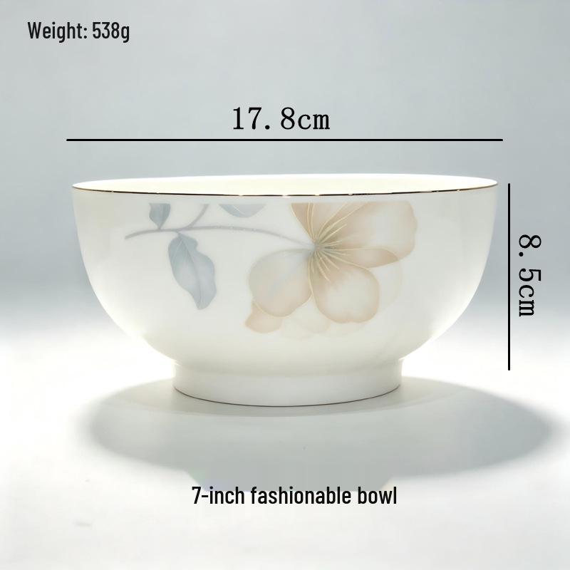 Set di stoviglie in ceramica smaltata con bordo dorato Yu Bao Fang - Elegante collezione di ciotole e piatti per la nuova casa.
