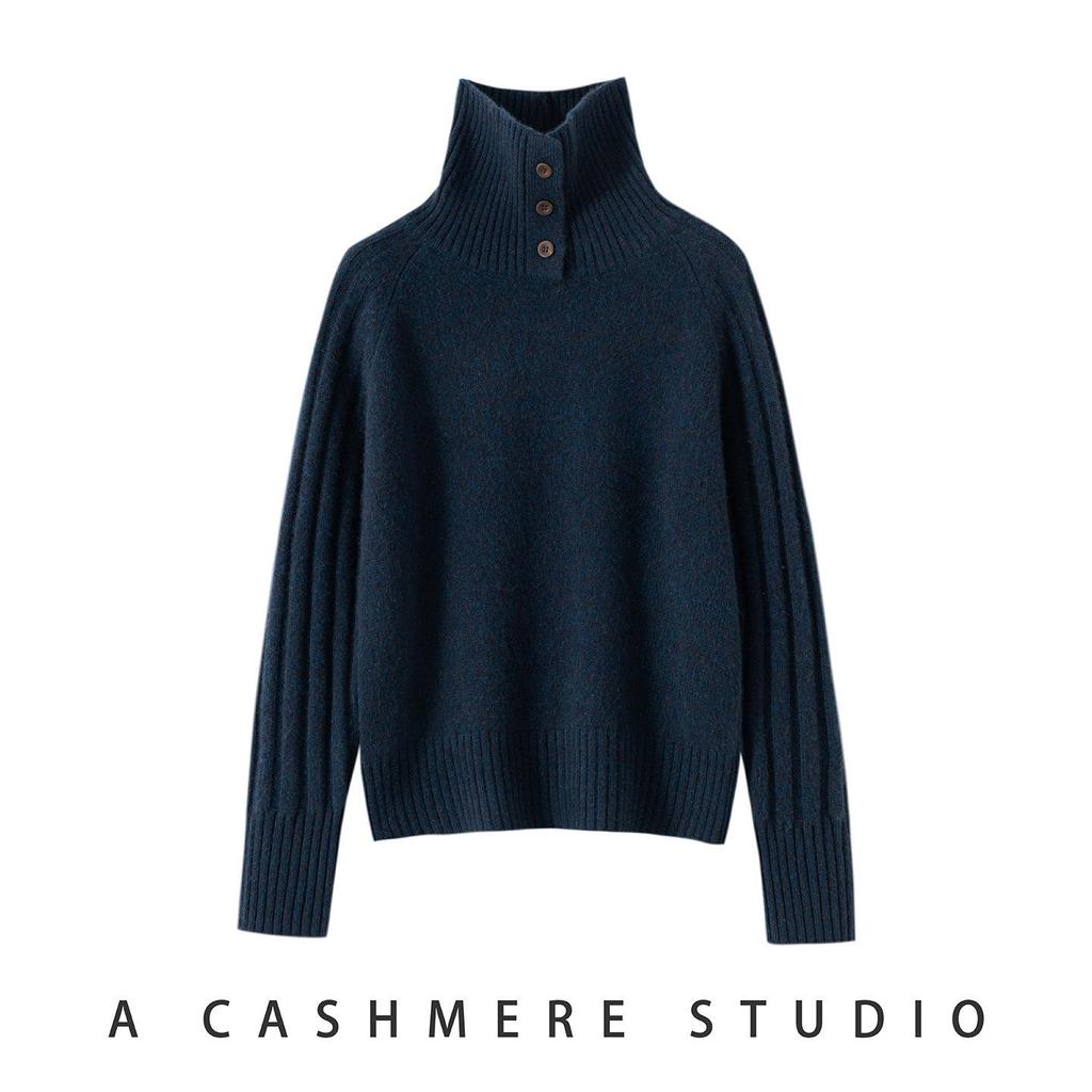Women's Thickened Double-Strand Pure Wool High-Neck Sweater: Heathered Knit, Long-Sleeve Autumn/Winter Pullover.