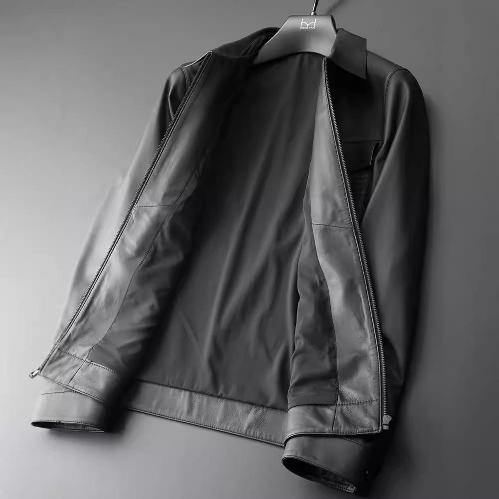 First Layer Sheepskin Leather Jacket Men's Slim Short Lapel Leather Jacket Business Trend Soft Leather Jacket