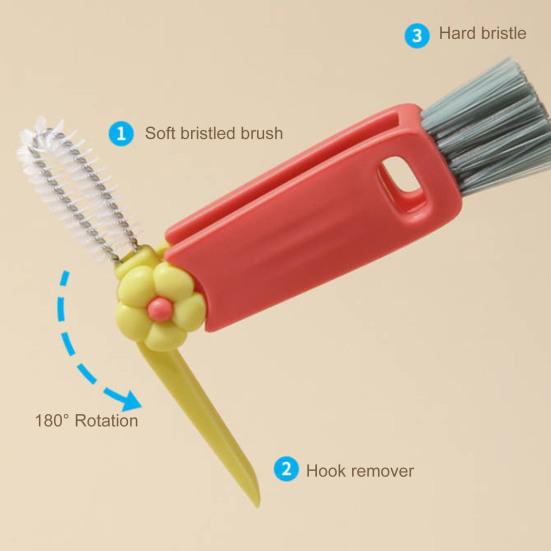 Cleaning Brush 3 in 1 Flower Shape Soft Bristles Stubborn Stain Removal Spiral Cup Mouth Cleaner Rotatable Foldable Multifunctional Cup Brush