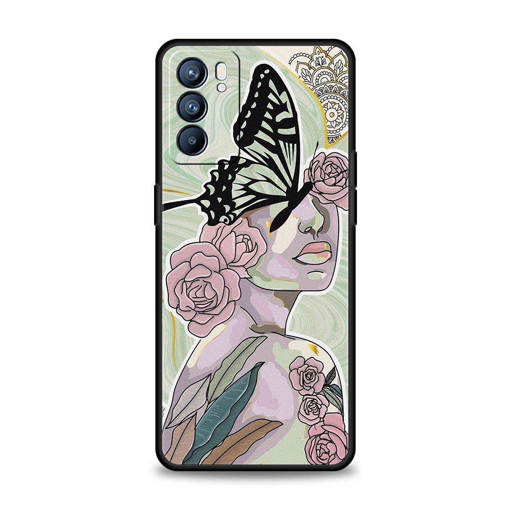 Paris Art Blue Girl Flower Phone Case For Oppo Find X5 A54 A53 A52 A9 2020 A15 A95 A16 A76 A74 A12 Reno7 SE Reno6 Pro 5G Cover