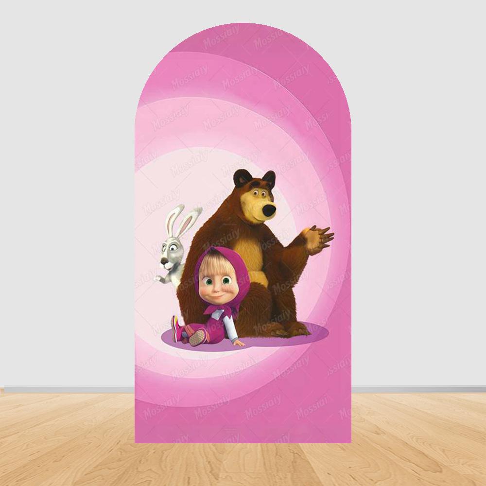 Children's Birthday Theme Party Decoration Arch Backdrop Cover Girl and Bear Birthday Background Decor Baby Shower Supplies