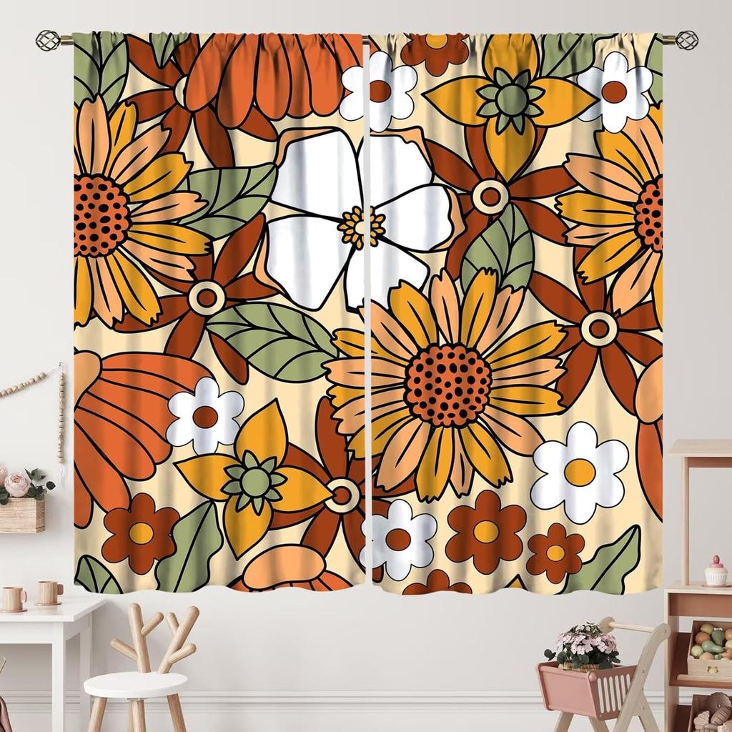 Geometrisch Groovy Patroon Gordijnen Vintage Jaren 70 Retro Jaren 60 Abstracte Kunst Esthetisch Gordijn met Stangzak voor Slaapkamer Woonkamer