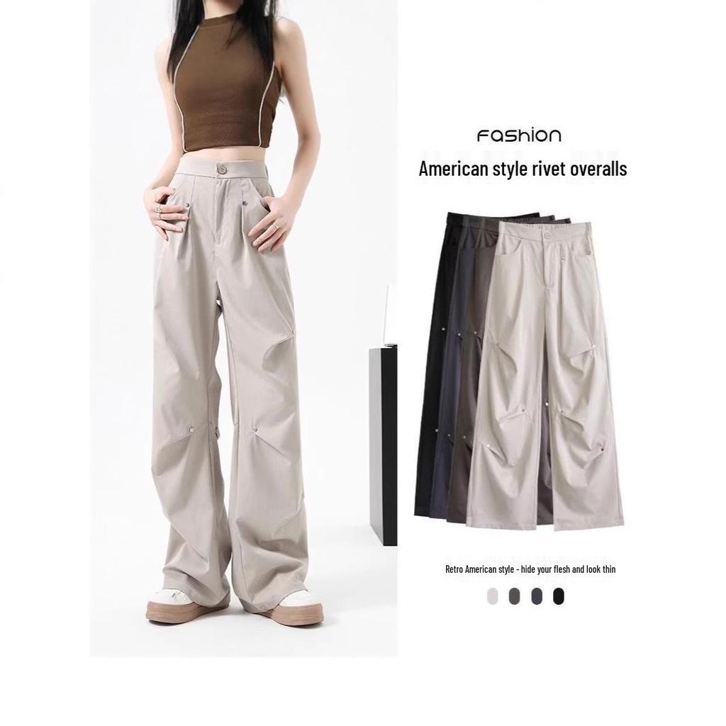 Women's 2025 Quick-Dry Rivet Work Pants: Spring/Summer, Narrow Straight-Leg, Casual, Wide-Leg