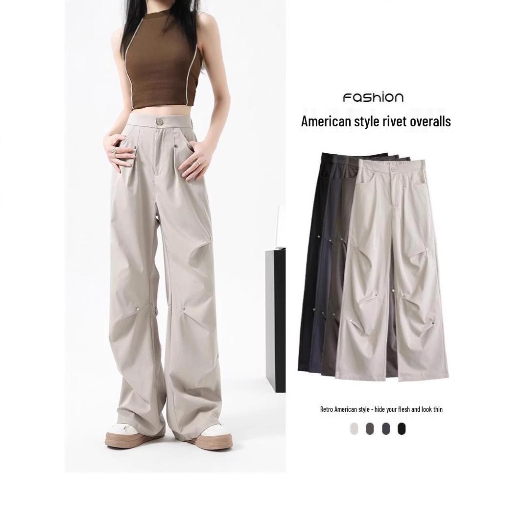 

Women s 2025 Quick-Dry Rivet Work Pants: Spring/Summer, Narrow Straight-Leg, Casual, Wide-Leg M