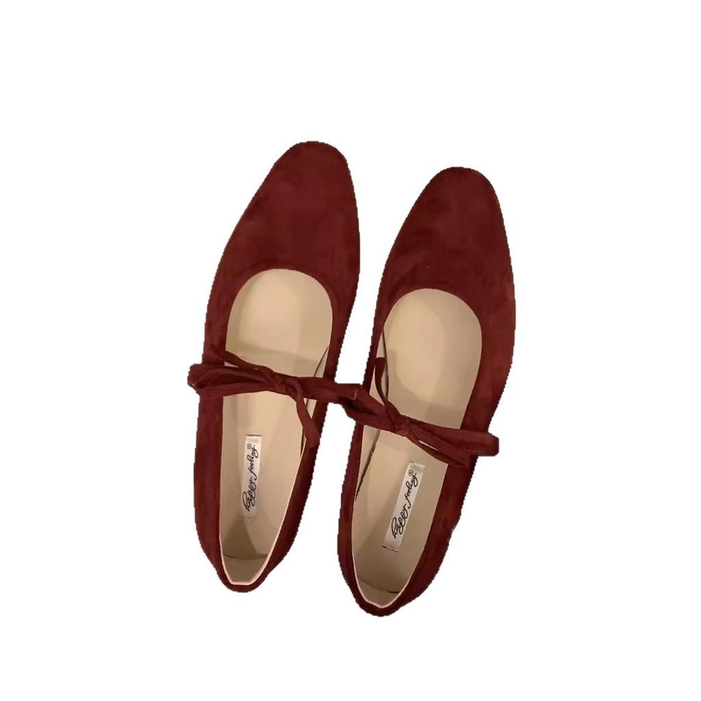 Inner height increase French small red Mary Jane single shoes women's shoes 2025 new spring suede ballet evening shoes