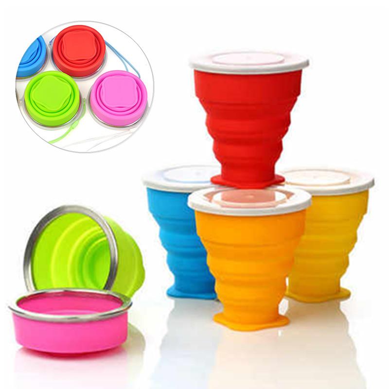 Copo Dobrável de Silicone para Exterior Caneca Dobrável Garrafa Dobrável para Camping Copos de Água de Viagem Caneca Portátil para Chá/Bebida com Tampa 200ML