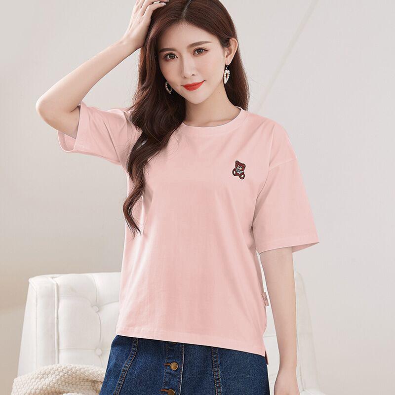 Spring New Short-sleeved Ins Korean Version T-shirt Girls Round Neck Casual Printed Tops Fashionable and Cute Women's Clothing