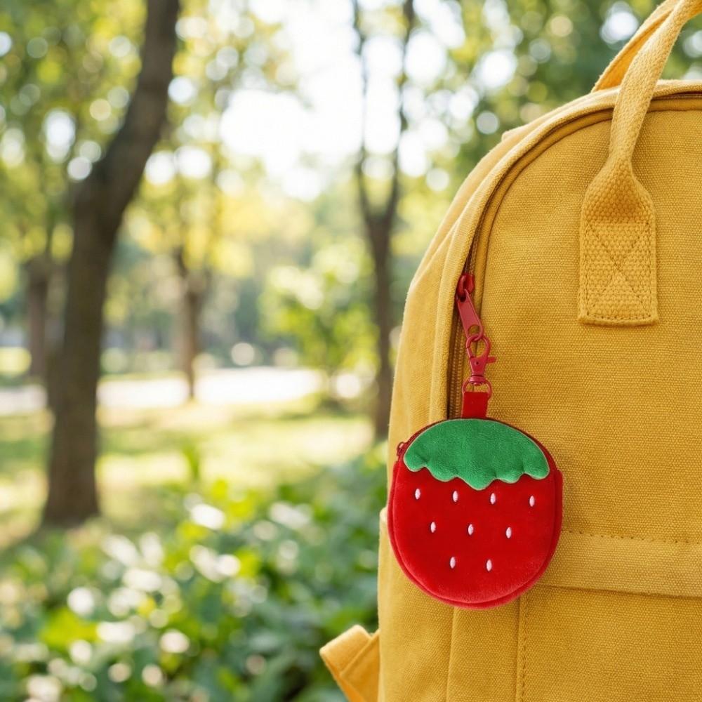 Lipstick Card Bag Plush Strawberry Keychain Coin Pouch Key Pendant Cartoon Earphone Bag Travel