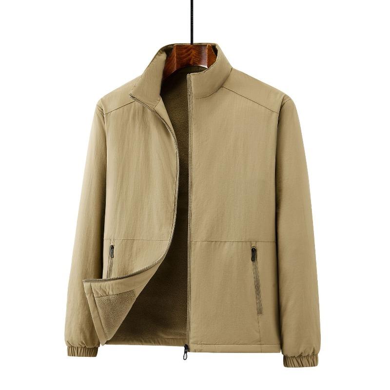 Winter new fleece thickened jacket men's windproof warm jacket large size medium and green stand-up jacket