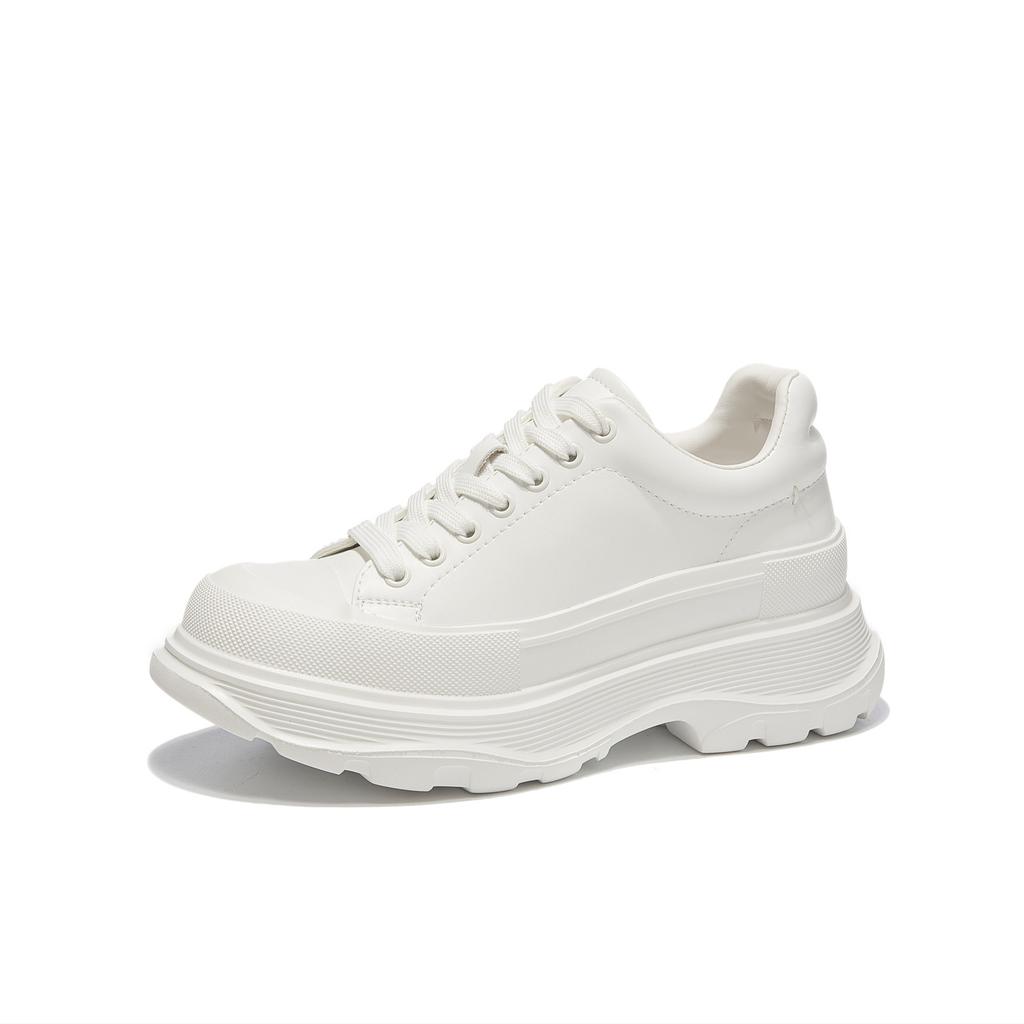 Leather platform white shoes women's spring new front lace-up lightweight height-increasing muffin shoes versatile casual board shoes